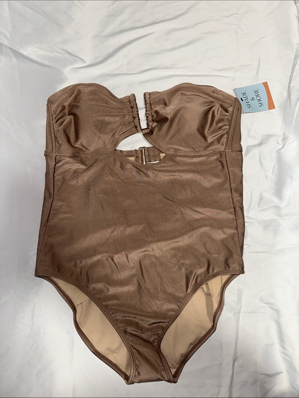 Shade & Shore Brown Strapless Cutout One-Piece Swimsuit